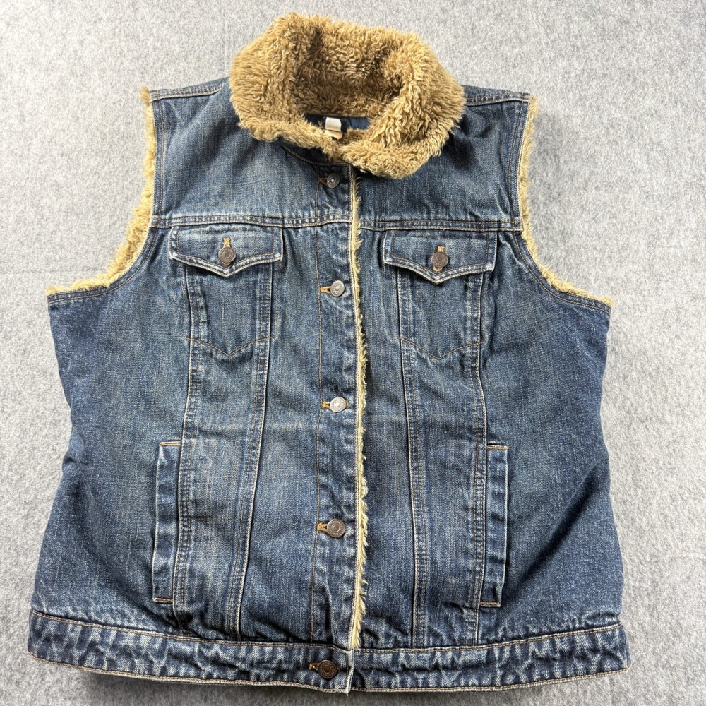 Vintage Gap Vest Women's Size‎ XL Denim Faux Fur Lined Sherpa Lined Collared Y2K